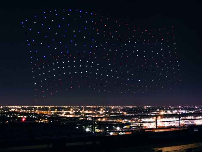 Super Bowl bandera de Estados Unidos con drones